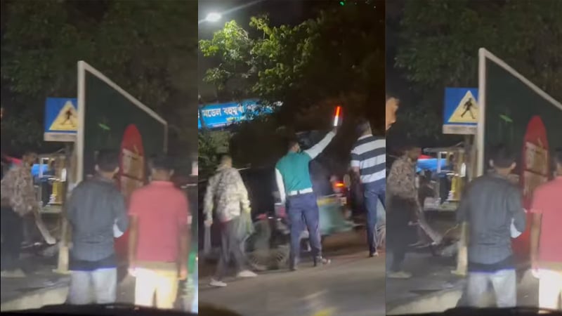 চাপাতি হাতে ব্যাগ ছিনিয়ে পুলিশের সামনে দিয়ে গেল যুবক