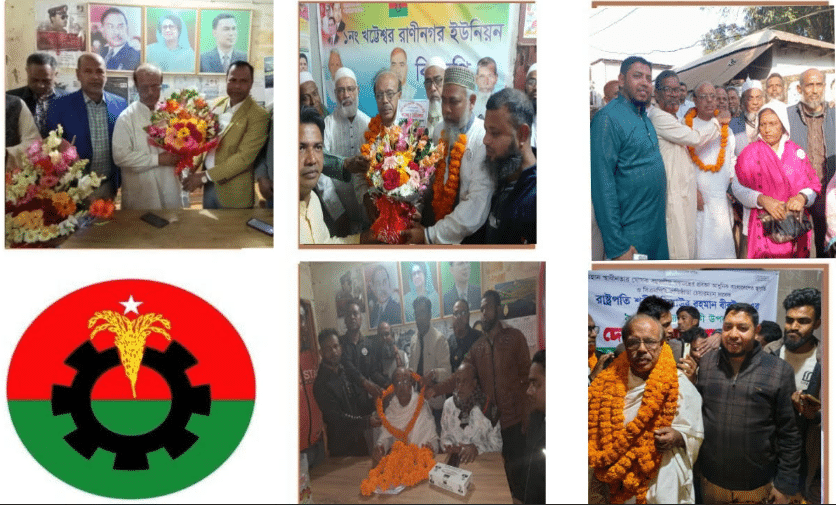 নওগাঁ-৬ বিএনপি নেতা কে ফুল দিয়ে শুভেচ্ছা জানিয়েছেন নেতাকর্মী