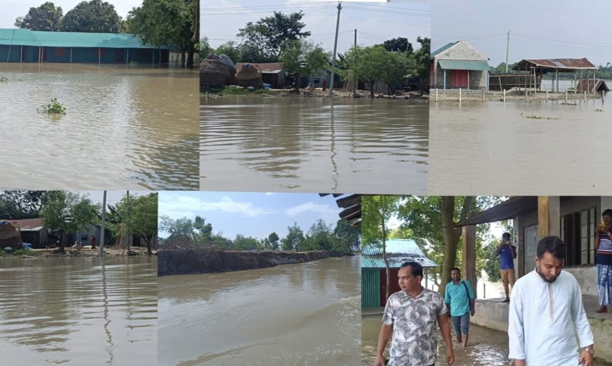 চাঁপাইনবাবগঞ্জে পানি বৃদ্ধিতে নারায়ণপুরের পরিস্থিতি পর্যবেক্ষণে প্রশাসনের কর্মকর্তারা